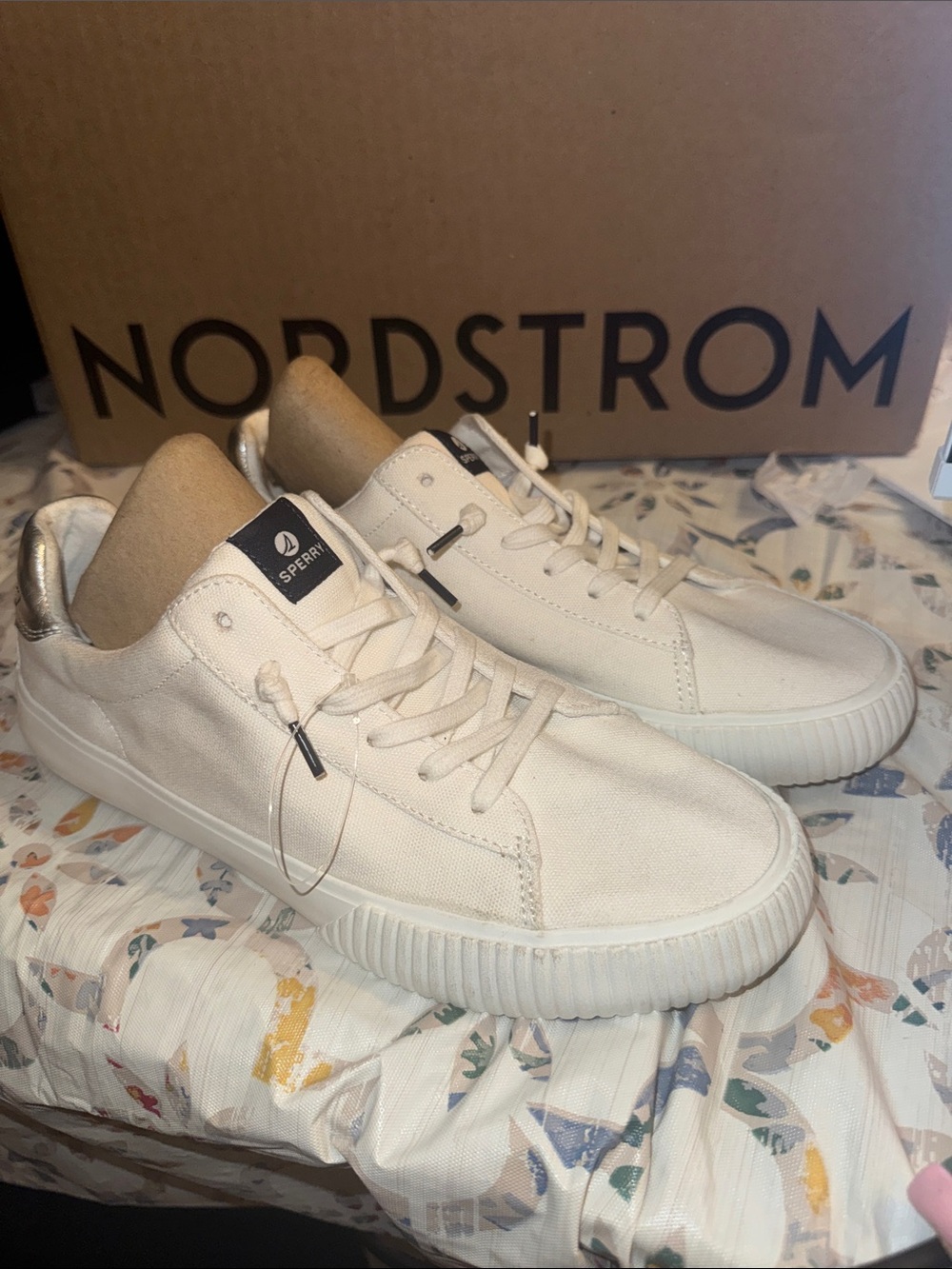 Sperry Women's Canvas Low-Top Seacoaster Sneakers in Off-White/Silver NEW!